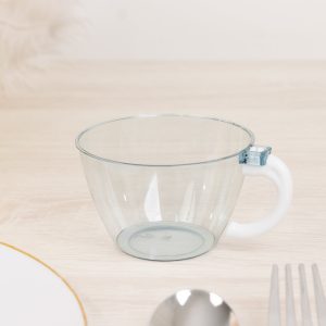 25-Pack Transparent Dusty Blue Plastic Coffee Cups with Handles 6oz - Hard Disposable Tea Mugs for Hot Drinks